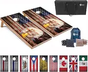 Tailgating Pros Regulation Cornhole Boards Flag Set - Includes 8 Bean Bags, Carrying Cases, and 4'x2' Corn Hole Toss Game - Optional LED Lights