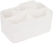 Multipurpose Plastic Portable Storage Organizer Caddy Tote, Stackable 5 Slots Divided Basket Bin for Cleaning Supplies, Makeup, Crafts, Storage of Parts (White, 9.75 x 6 x 4.25 Inch)