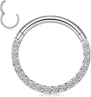 [Blue Palm Jewelry] 1 16 Gauge 5/16 or 3/8 Inch CZ Septum Nose Ear Lip Ring Solid Titanium Hinged Helix Tragus Piercing Jewelry