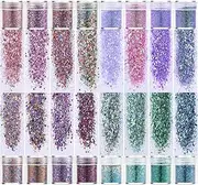 Modixun 16 Gradient Colors Chunky Glitter, 4 Series Resin Glitter Craft Glitter, Cosmetic Nail Glitter, Fine Glitter and 1mm Glitter Sequins for Art Body Tumbler, Style B