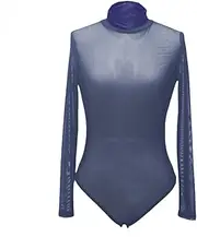 [San Diego Hat Company] Tops Jumpsuit Ladies Mesh Leotard Perspective Long Sleeve High Collar Sexy Leotard