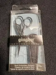 Gingher Stork Embroidery Scissors 3 1/2in.-8cm With Protective Case, New In Box