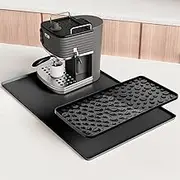 Silicone Coffee Machine Mat with Detachable Dish Drying Mat for Coffee Home Bar,Under Coffee Maker Machine Mat with Raised Edges Coffee Bar Accessories for Kitchen Counter Black