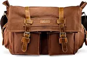 Messenger Bag for Laptop Vintage Canvas Leather Crossbody Satchel Shoulder Computer Bag Travel Office Messenger Bag, Coffee, 17 inch, Vintage