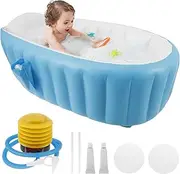 Inflatable Baby Bathtub Toddler Bathtub with Air Pump Foldable Portable Infant Tub Shower Basin Anti Slip Kids Mini Air Swimming Pool for Your Baby (Blue)