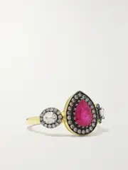 [Amrapali London] Amrapali London - Rajasthan Rhodium-plated 18-karat Gold, Ruby And Diamond Ring - 7 7 Gold