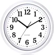 Guten 12 Inch Sealed Indoor Outdoor Waterproof Wall Clock, Dustproof Silent Non Ticking, Quality Battery Operated Quartz White Clock for Kitchen/Bathroom/Shower/Pool/Patio/Outdoors