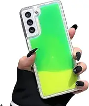 [Yatchen] Liquid Fluorescent Case for Samsung Galaxy S22 Ultra,Luxury Fun Glow in The Darkness Quicksand Clear Soft TPU Back Cover Luminous Shockproof Protector (Galaxy S22 Ultra, Green)