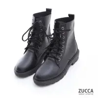 在飛比找Yahoo奇摩購物中心優惠-ZUCCA-純色皮革綁繩軍靴-黑-z6910bk