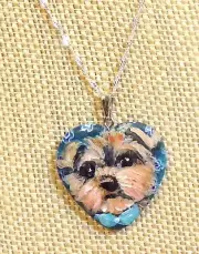 hand painted Yorkie Italian glass .925 solid sterling silver 18" chain