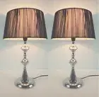 Pair of New Modern Designer Style Bedside table Lamp with Black String Shade