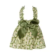 ZHOUBA Dog Dress Soft Eye-catching Cotton Floral Pattern Pet Dog Bowknot Halter Dress Pet Supplies Green S