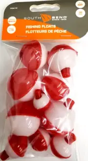 10PK Fishing Red/White Snap on Round Float Assortment Bobbers Southbend Brand
