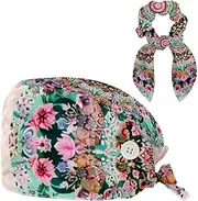 [YTYVAGT] Scrub Caps Women,Scrub Hats Suitable for Women,Vintage Rainbow Floral Mandala