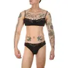 Hot Men Sexy Underwear Bra Briefs Set Lace Lingerie Harness Man Sissy Nightwear