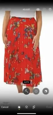 Vince Camuto Red Pleated Midi Skirt Large Fireball Floral NWT NEW