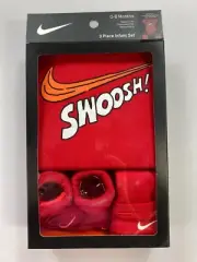Baby Nike Swoosh 0-6 Month 3 Piece Infant Bodysuit Booties Cap Box Set NEW