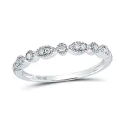 14k White Gold Round Diamond Milgrain Stackable Band Ring 1/6 Cttw