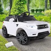 Rigo Kids Ride on Car SUV, Range Rover-Inspired Remote Control 6V Battery Headlight Built-in Music 30kg Capacity Safety Seat Belt Electric Cars for Toddlers Baby Walkers Little Tikes Kid Toy White