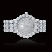 Real Diamond White Gold Custom Roman Flower Ice House Luxury Watch W/Date Men's