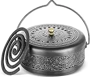 Whthteey Classical Design Mosquito Coil Holder with Handle Round Iron Mosquito Incense Burner for Home (Black)