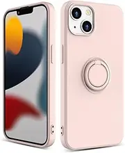 ZUSLAB Silicone Stand Case for iPhone 13 Mini 5.4" Magnetic Finger Ring Kickstand Bumper Protective Cover for Apple - Pink