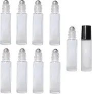 10 PCS Essential Oil Roller Bottles 10ml Roller Bottles Amber Thick Glass Steel Roll on Ball for Essential Oils 1/3 Oz (White)