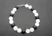 Elegant Black & Moon's Light White Agate Gemstones Handcrafted 6.5 in. Bracelet