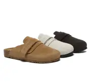 EVERAU® Double Adjustable Strap Embossed Slip-on Summer Flat Clog Slides Skyler - Chocolate / AU Ladies 8 / AU Men 6 / EU 39