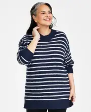 Style & Co Plus Size Striped Tunic Sweater, 0X - Industrial Blue