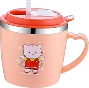 LALADEFIEE Boys and Girls's Straw Cup with Lid 250ml Milk Cup for Toddlers with Stainless Steel and Measurement Scale