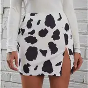 Cow Print Slit Mini Pencil Skirt Black & White - S