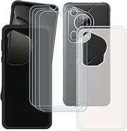 LCEHTOGYE Case for Fossibot F112 Pro + 4 Pcs Tempered Glass Screen Protector, Slim Translucent + Black Soft TPU Bumper Protective Phone Case Cover for Fossibot F112 Pro (6,88")