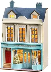 MAGQOO DIY Miniature Dollhouse Kit with Furniture 1:100 Scale Creative Room Mini Wooden Doll House Accessories DIY Miniature House Kit(Gift Shop)