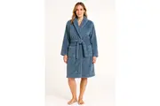 Womens Plush Coral Fleece Dressing Gown Bath Robe Soft Warm in Blue