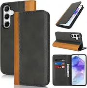 [Cavor] for Samsung Galaxy A55 5G Case, Samsung A55 Phone Cases Premium Leather Folio Flip Wallet Case Cover Magnetic Closure Book Design with Kickstand Feature & Card Slots(6.6")-Black