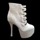 VINTAGE JANTE Womens White Patent Cut-Out 6" Heel Platform Ankle Boots Sz 8 NEW