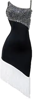 [JRUIA] Latin Dance Performance Dresses for Women Suspenders Salsa Dancing Clothes Cha Cha Costume Asymmetric Hem Skirt