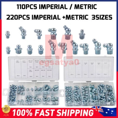 220pcs/Set Metric Hydraulic Grease Nipple Mechanical Lubricant Fitting Kit NEW