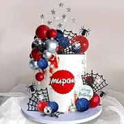 DRWATE Spider Cake Topper with Spider Web Balls Stars for Boys Men Birthday Party Baby Shower Supplies