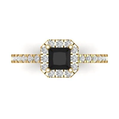 1.23Ct Princess Cut Natural Onyx VVS1 Solid Gold Halo Engagement Promise Ring