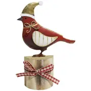 LVD Metal/MDF Xmas Bird On Stump Christmas Holiday Decor 17.5x13cm Red/Gold