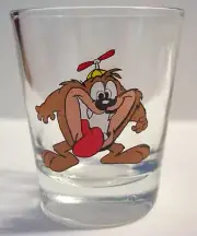 TAZ THE DEVIL GONE LOONEY CARTOON ON CLEAR SHOT GLASS