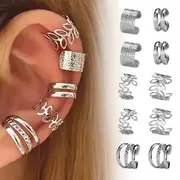 15Pcs Fake Helix Cartilage Conch Ear Cuffs Non-Piercing Clip-On Earrings-Silver