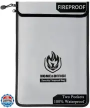 Upgraded Two Pockets Fireproof Document Bag (2000℉), andyer 15”x 11”Waterproo