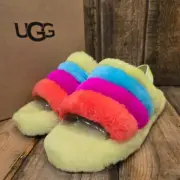 UGG FLUFF YEAH SLIDE SANDAL MULTI COLOR SHEEPSKIN WOOL YOUTH US 5 = WOMEN US 7