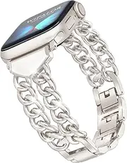[wipalor] Cowboy Chains Strap Compatible with Apple Watch Straps Women 46mm 45mm 44mm 42mm 49mm 41mm 40mm 38mm, Metal iWatch Strap, Dressy Band for Apple Watch Series 10 9 8 7 6 5 4 3 2 1 SE Ultra