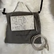 NEW $198 All Saints Claremont gray python leather crossbody purse neutral
