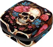 Period Bag,Sanitary Napkin Storage Bag,Flower Halloween Mexican Skull,Tampon Holder for Purse