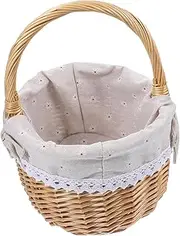 Kisangel 1pc Wicker Woven Flower Basket Storage with Linen Cloth Willow Basket for Weddings Picnics Parties Durable and Stylish Decorative Organizer